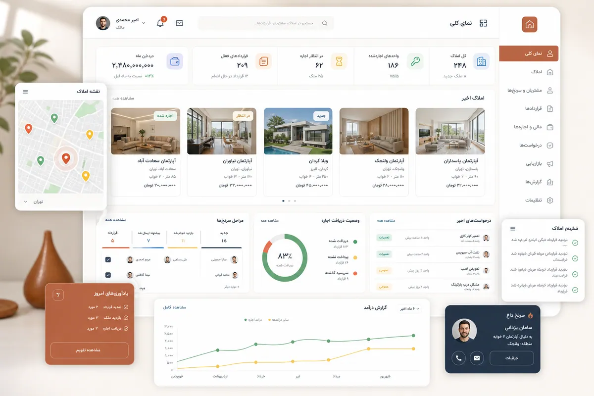 موکاپ روشن CRM املاک و مدیریت فایل‌ها