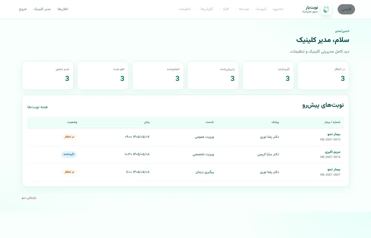 داشبورد نوبت‌یار