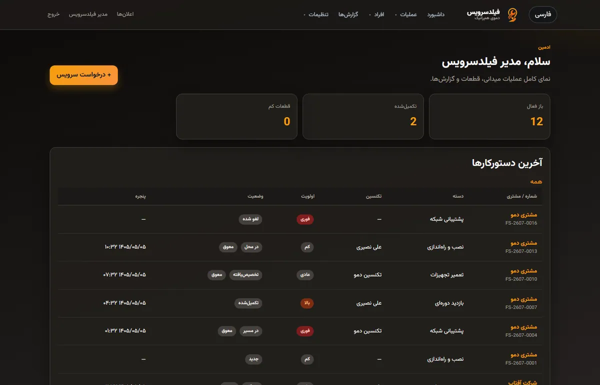 داشبورد فیلدسرویس
